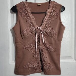 Vintage Brown Axes Femme Embroidered Fairy Top